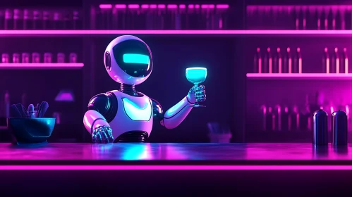 Futuristic Robot Mixologist with Drink