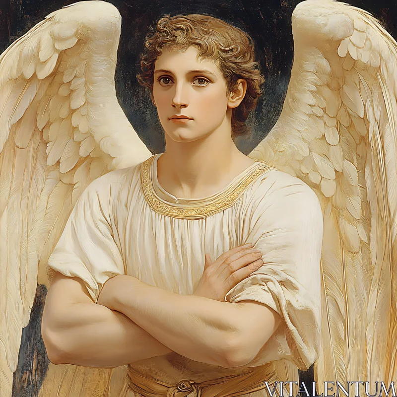 Serene Angel Figure with Ivory Wings AI Image