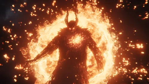 Horned Demon in Flames