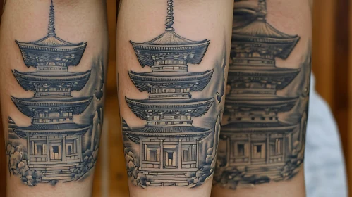 Traditional Japanese Pagoda Tattoo Art