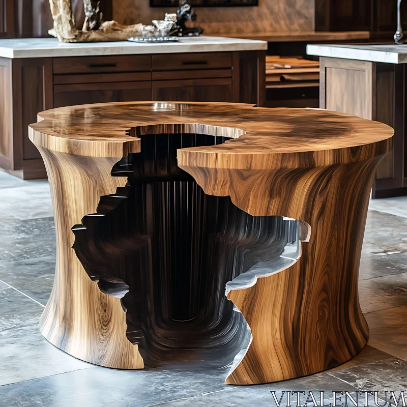 Sculptural Wood Table with Layered Interior AI Image