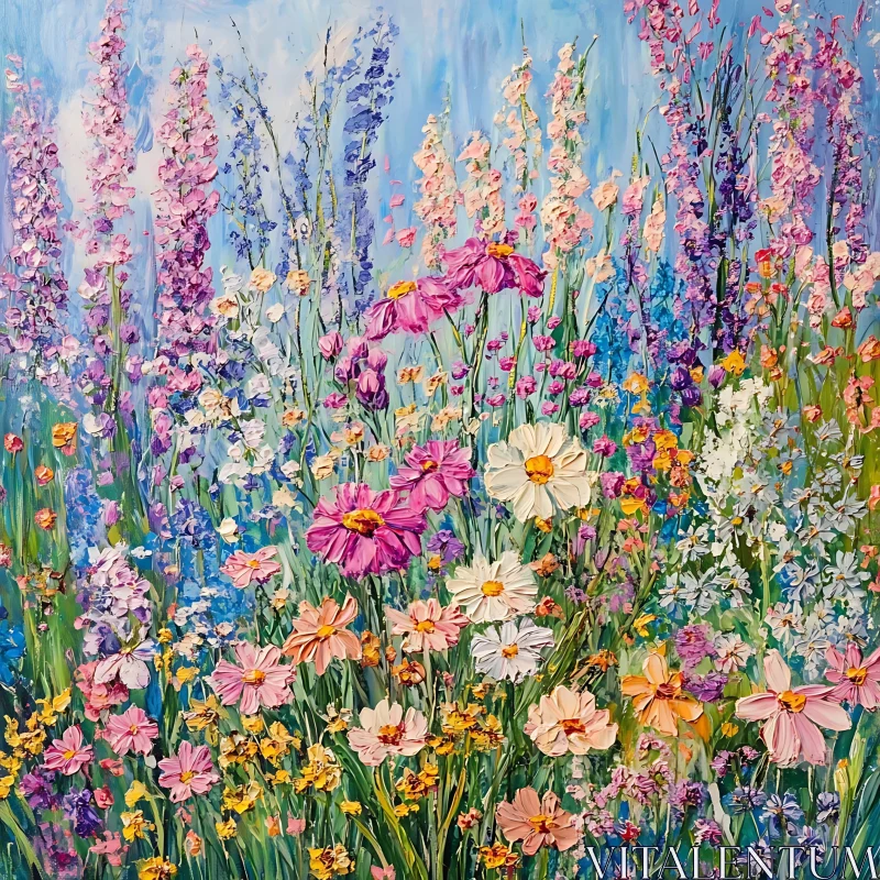 Pastel Wildflower Field Painting AI Image