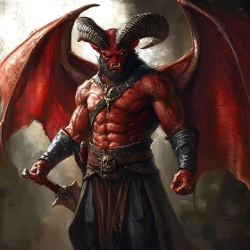 Red-Skinned Demon with Horns and Wings