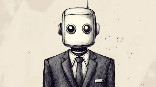 Monochrome Robot Portrait in Business Suit