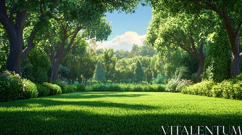 AI ART Lush Garden View with Green Lawn