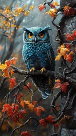 Autumn Owl with Fiery Foliage