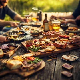 Rustic Picnic Table with Food and Drinks