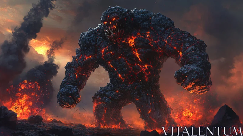 AI ART Colossal Golem of Magma and Stone