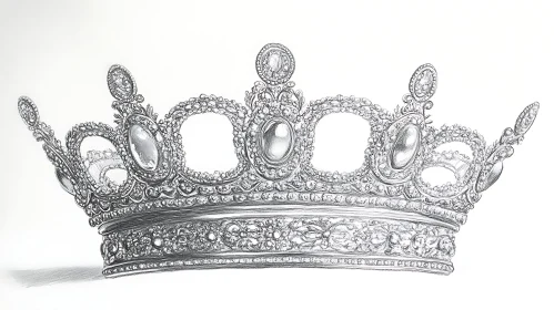 Monochrome Crown Drawing with Jewels