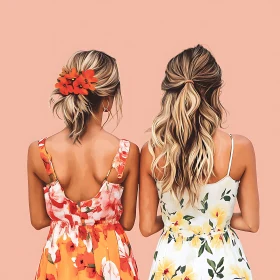 Two Women in Floral Dresses