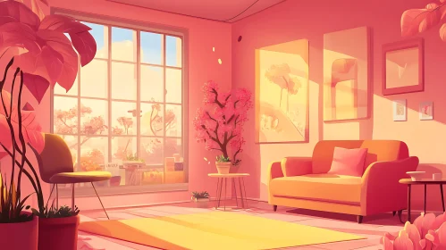 Serene Pink Interior with Sunlight