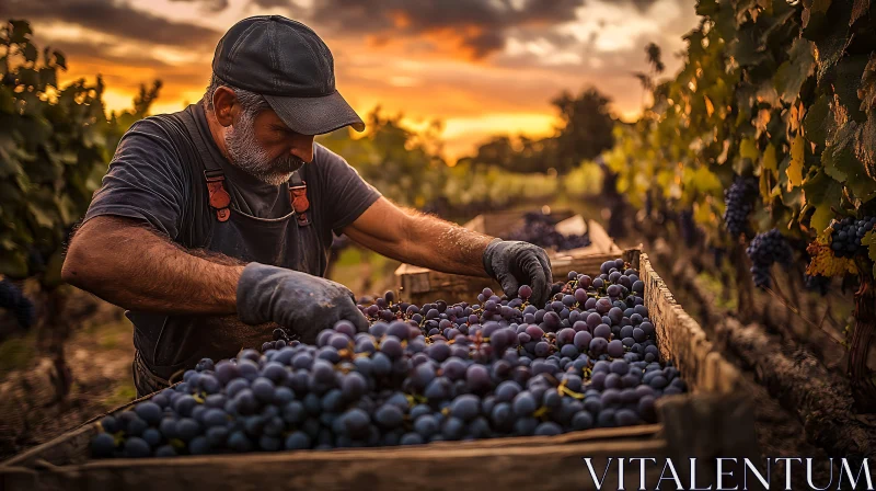 Grape Harvest at Dusk AI Image