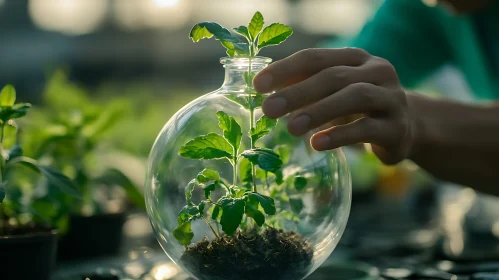 Green Sprout in Glass Container