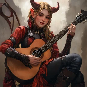 Fantasy Portrait: Demon Musician with Guitar