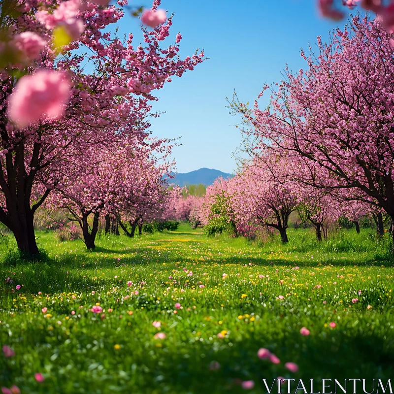 Cherry Blossom Trees in Bloom AI Image