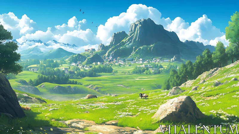 AI ART Picturesque Mountain Valley Landscape