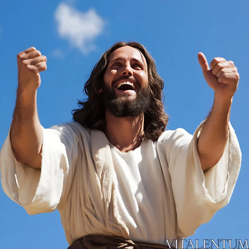 Ecstatic Man Against Blue Sky Backdrop AI Image