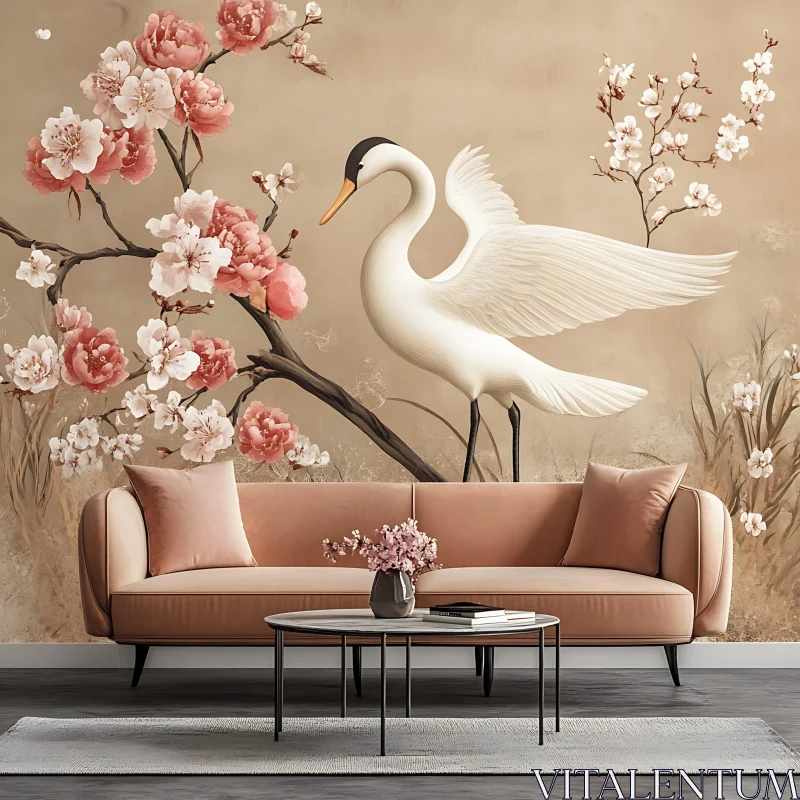 AI ART Crane and Blossom Serenity