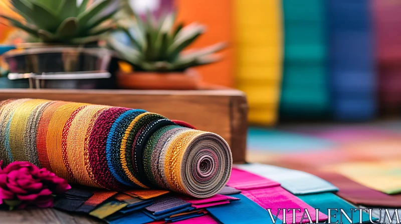 Colorful Striped Textile Roll Still Life AI Image