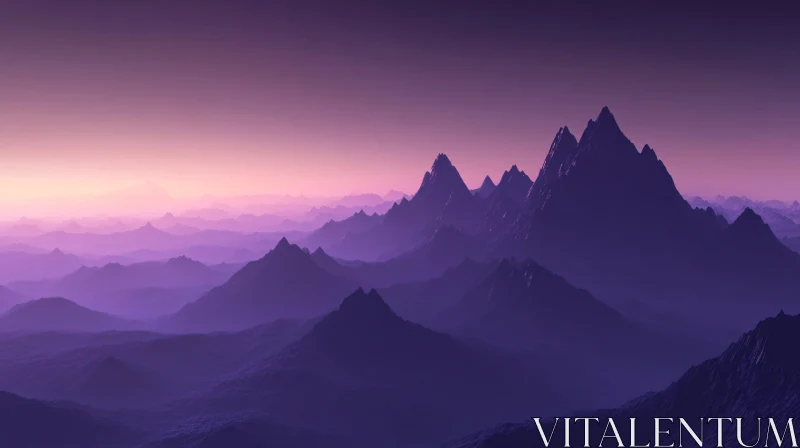 Purple Hued Mountain Sunset AI Image