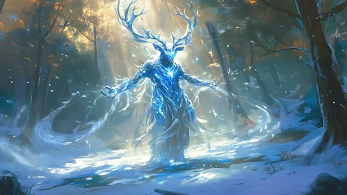 Ethereal Deer in Snowy Woods