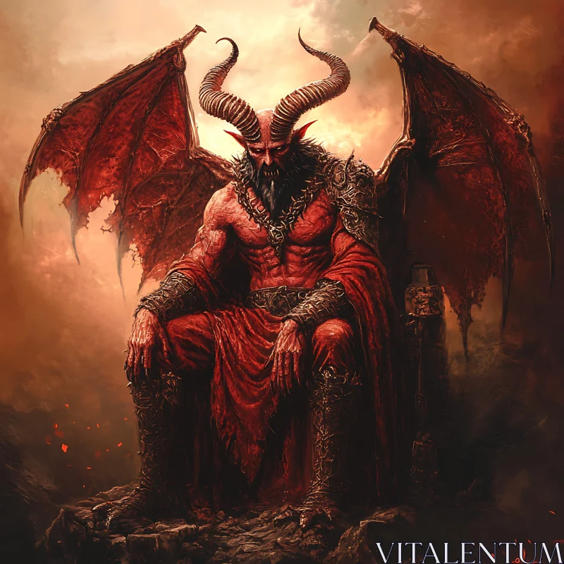 Crimson Demon on His Throne AI Image