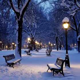 Snowy Park at Twilight