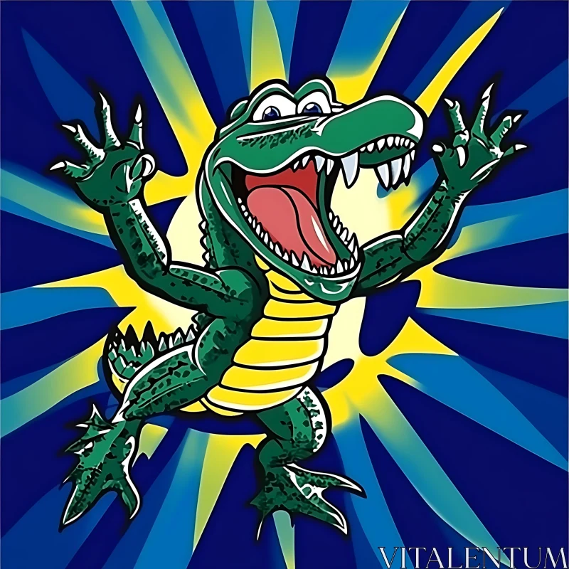 AI ART Cartoon Alligator with Burst Background