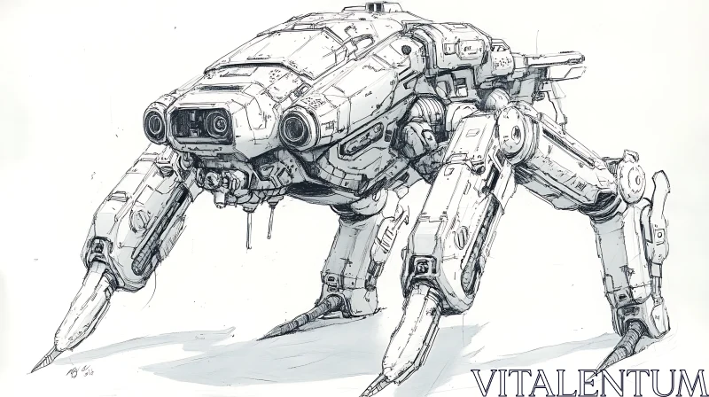 Detailed Robot Sketch Art AI Image