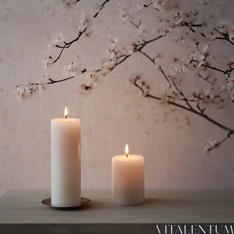 Candlelight Still Life with Floral Accent AI Image