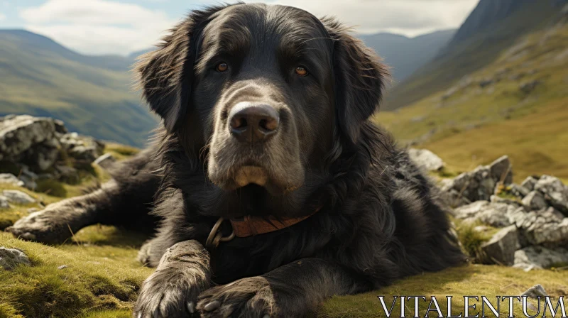 Black Dog Amidst Scottish Landscapes: A Cinematic Portrayal AI Image