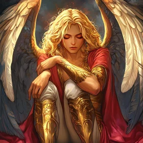 Angel in Reflection with Golden Armor