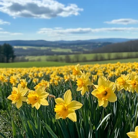 Yellow Daffodils in a Green Field