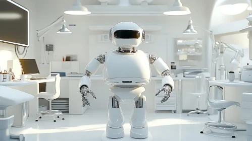 White Robot in Modern Laboratory Setting