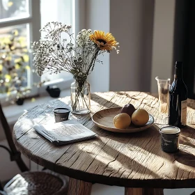 Sunlit Still Life with Flowers and Fruits