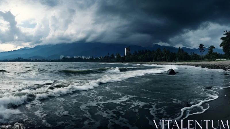 Dark and Ominous Panoramic Landscape by the Sea AI Image