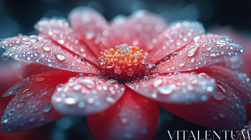 AI ART Macro Shot of Dew-Kissed Red Flower Petals