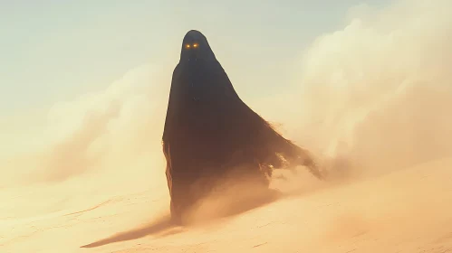 Mysterious Desert Wraith with Glowing Eyes