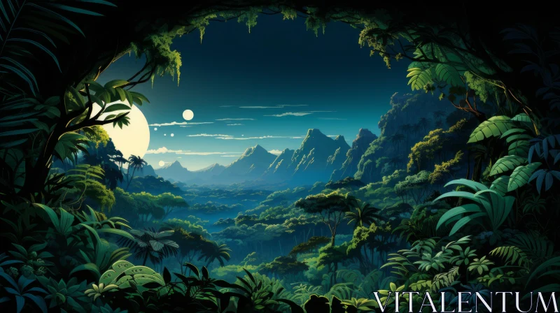 Moonlit Jungle Night - An Enigmatic Forest Adventure AI Image