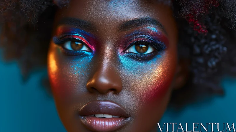 Stunning African-American Woman with Vibrant Makeup AI Image