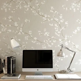 Stylish Home Office with Floral Wallpaper