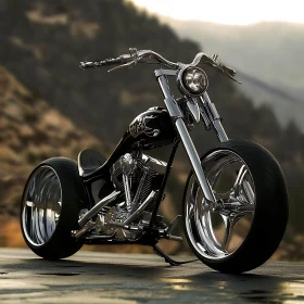 Black Motorcycle with Mountain View