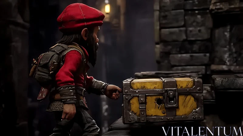 Fantasy Dwarf with Treasure Chest AI Image