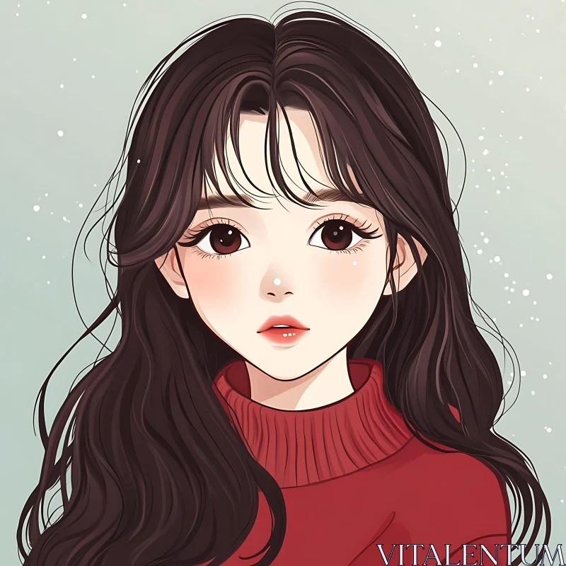 Anime Style Woman with Red Sweater AI Image