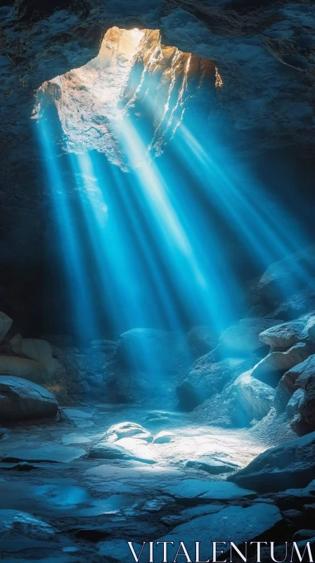 AI ART Mystical Cave Illuminated by Sunbeams