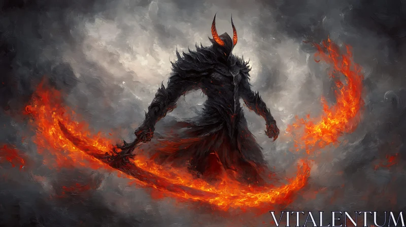 AI ART Dark Demon with Sword of Fire