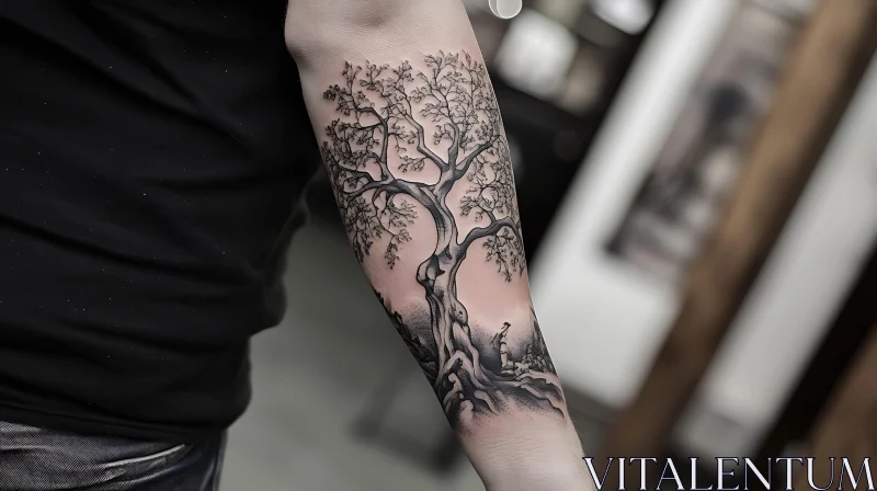 Detailed Tree Arm Tattoo AI Image