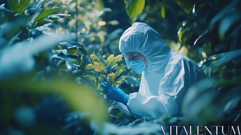 Person in Suit Examining Plant Life AI Image