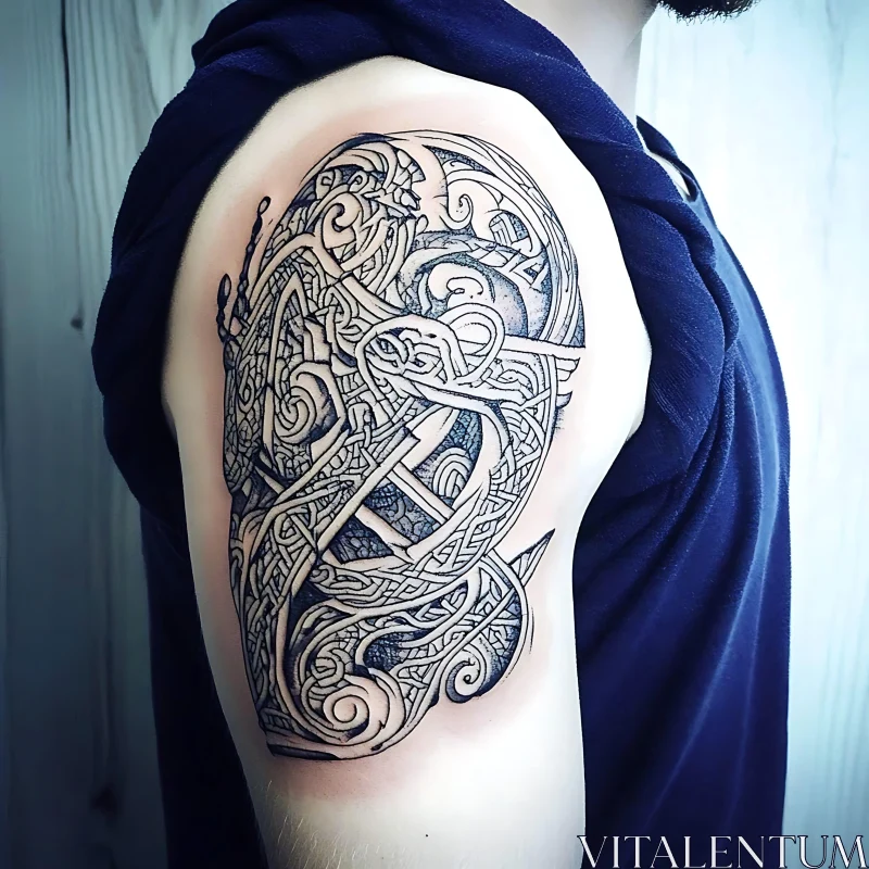 Detailed Upper Arm Tattoo with Elaborate Design AI Image