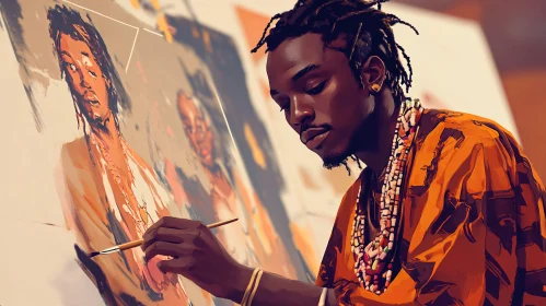 Cultural Artist Creating Expressive Portraits